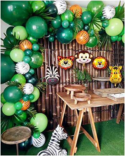 136PCS Safari Jungle Wild One Balloons Lion King Theme Baby Shower Birthday Party Decorations Supplies for Boy Boys, 1st Birthday Wild One Theme, Green Balloons Balloon Garland Kit for Boy