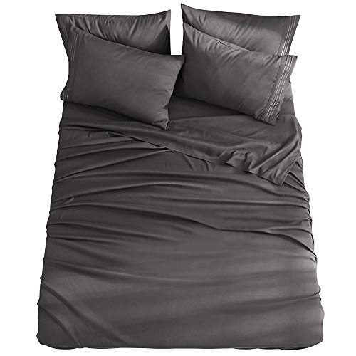 Book Cover Full Size 6-Piece Bed Sheets Set Microfiber 1800 Thread Count Percale 16 Inch Deep Pockets Super Soft and Comforterble (Full, Dark Grey)