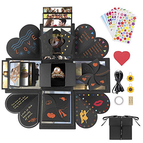 Explosion Gift Box, Furado DIY Handmade Photo Album Box Scrapbooking Gift Box Set as Birthday Wedding Engagement Gift, Mother's Day Gift,Anniversary or Valentine's Day Surprise Box About Love (Black)