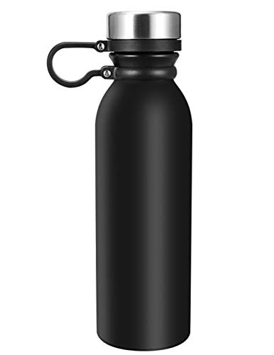 Book Cover Thermoflask, Eccomum 20 oz Vacuum flask, 18/8 Stainless Steel Double Wall Water Bottle, Insulated, BPA Free, Lightweight, Leak Proof, Wide Mouth with Finger Belt, Finger-Print Free Texture - Black