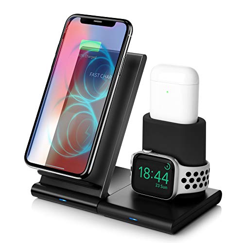 Book Cover Wireless Charger,7.5W Fast Wireless Charging Stand Compatible iPhone 11/11 Pro/11 Pro Max/XS Max/XS/XR/X/8/8+,Charging Dock Organizer Compatible Apple Watch,AirPods-No AC Adapter