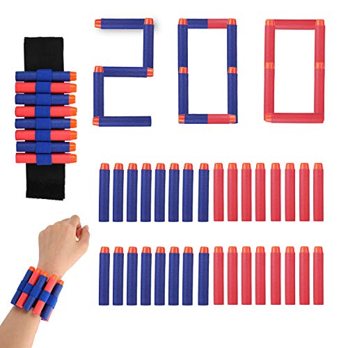Biulotter 200-Dart Bullets Refill Pack for Nerf N-Strike Elite Dart for N Strike Elite Darts Gun Refill Bullets Including 100pcs Blue Darts and 100 Red Nerf Darts Blasters with Wrist Band