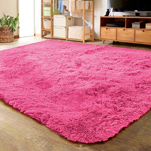 Book Cover LOCHAS Ultra Soft Indoor Modern Area Rugs Fluffy Living Room Carpets for Children Bedroom Home Decor Nursery Rug 5.3x7.5 Feet, Hot Pink