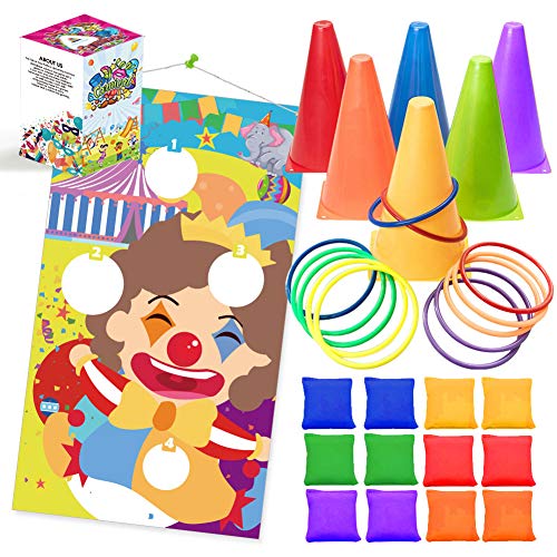 UNGLINGA Carnival Toss Games Kids Party Rings Bean Bag Tossing Cones Circus Game Obstacle Course Set for Children Family Adults Outdoor Yard Lawn Supplies