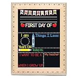 First Day of School Sign (11.5"x15"), Reusable Framed Chalkboard, Easy-to-Clean with Real Wooden Ruler Frame, Handmade in USA by Bloom Owl, Perfect for Back to School, First Day of Kindergarten Boy