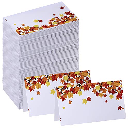 Supla 100 Pcs Fall Wedding Place Cards Escort Cards Maple Leaves Tented Place Cards Guest Table Seating Name Cards Number Cards Buffet Cards 3.5" X 2" for Thanksgiving Autumn Shower Table Setting