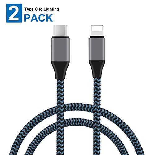 Book Cover Usb C to Lightning, 2Pack 6ft Usb-C Cable Nylon Braided Charging Syncing Cord Lightning to Usb C Compatible with iPhone XS XR X 8 8 Plus 7 7 Plus 6 7s Plus SE Connect MacBook