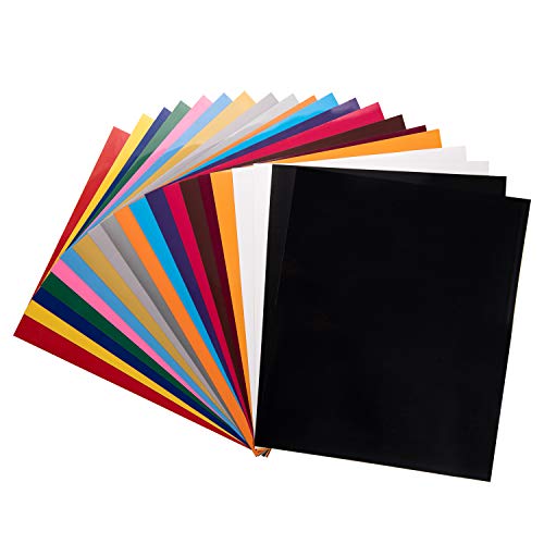 HTV PU Heat Transfer Vinyl 10" x 12"-20 Sheets Assorted Colors for Cricut Silhouette Cameo or Heat Press Machine, Super Sturdy & Easy to Weed Adhesive Vinyl, Iron-On Transfer, Design for DIY T-Shirts