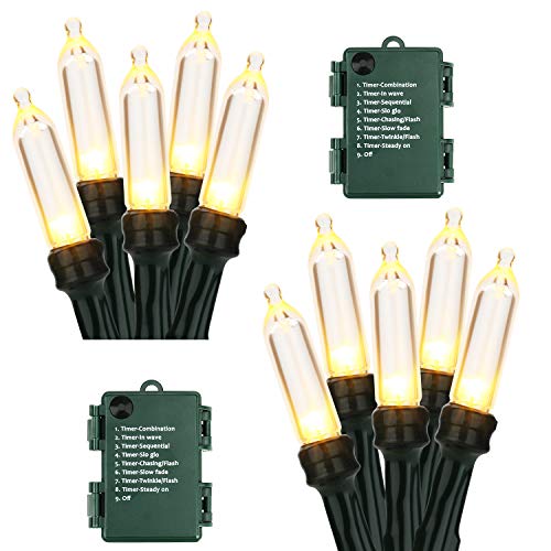 BrizLabs Battery Christmas Lights, 17.94ft 50 LED Warm White Christmas Lights, Green Wire Christmas String Light Indoor/Outdoor, 8 Modes Decorative Holiday Light for Xmas Tree, Wreath, Wedding, 2 Sets