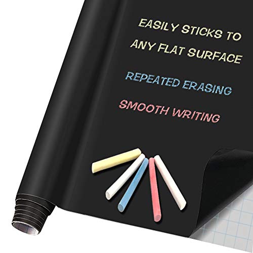 Chalkboard Self Adhesive Paper - Chalk Wall Sticker 17.7" x 78.7" Blackboard Roll Wallpaper Decals with 5 Chalk for School/Office/Home/Kid/Art/Decoration