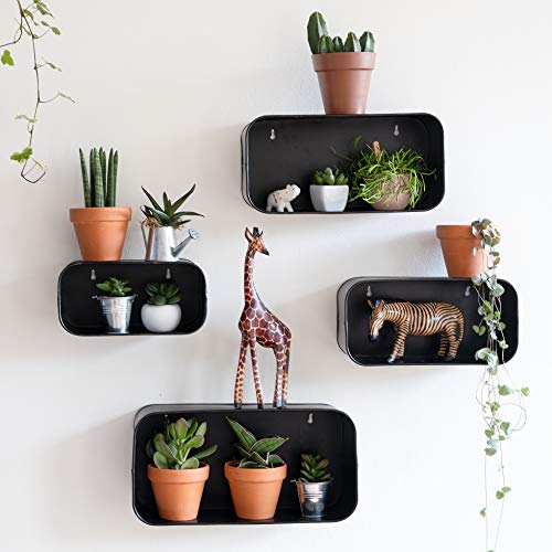 Set 4 Black Box Metal Display Shelves, Industrial Floating Wall Shelf for Bedroom, Kitchen, Living Room, Unique Modern Shadow Shelf Decor, Small Rustic Cube Storage Shelving for Bathroom, Plant Shelf