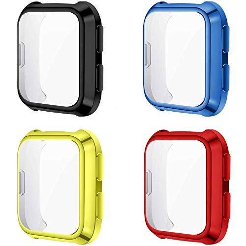 CAVN 4 Pack Screen Protector Case Compatible with Fitbit Versa/Versa SE Smartwatch, Soft TPU Plated Slim Full Coverage Screen Protective Bumper Cover (Red/Black/Blue/Green)