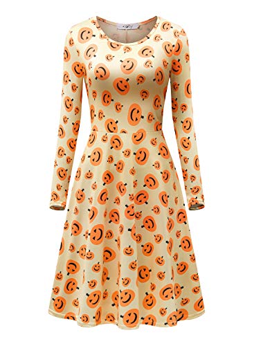 LYXIOF Womens Halloween Costumes Long Sleeve Casual Flare Swing A Line Dress 2XL