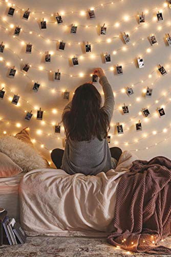 Book Cover Photo Clip String Lights - 33Ft String Light with Clips, 100 LED Fairy String Lights with 50 Clear Clips, 8 Modes USB Powered Warm White Lighting for Patio Halloween Christmas Party Wedding Decor