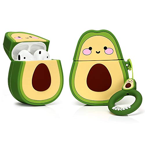 Book Cover LEWOTE Airpods Silicone Case Funny Cute Cover Compatible for Apple Airpods 1&2[Fruit and Vegetable Series][Best Gift for Girls or Couples] (Avocado Smile)