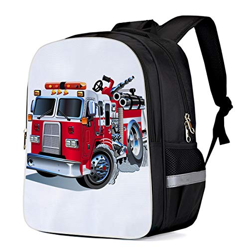 Fashion Elementary Student School Bags- Cartoon Fire Truck - Durable School Backpacks Outdoor Daypack Travel Packback for Kids Boys Girls
