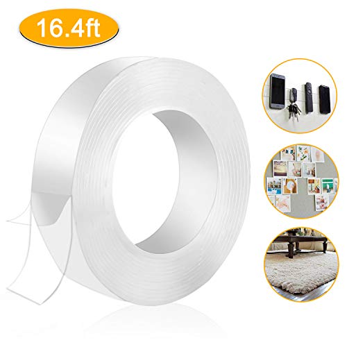 AOGUERBE Reusable Adhesive Gel Nano Tape, Traceless Washable Clear Double Sided Anti-Slip Nano Gel Pads, Removable Sticky Tape for Fixing Carpet Mats Phones Pictures Pen Household Use (16.4FT)