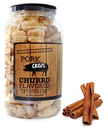 Book Cover Keto-Friendly Churro Pork Rinds (Cinnamon Churro, 8 Ounces); Pork Crisps Fried in Coconut Oil, Zero Carb Snack