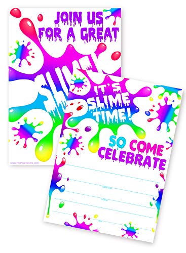 Book Cover POP parties Slime Rainbow 20 Invitations - 20 Invitations + 20 Envelopes - Double Sided - Slime Party Supplies - Slime Party Decorations - Slime R 20ct