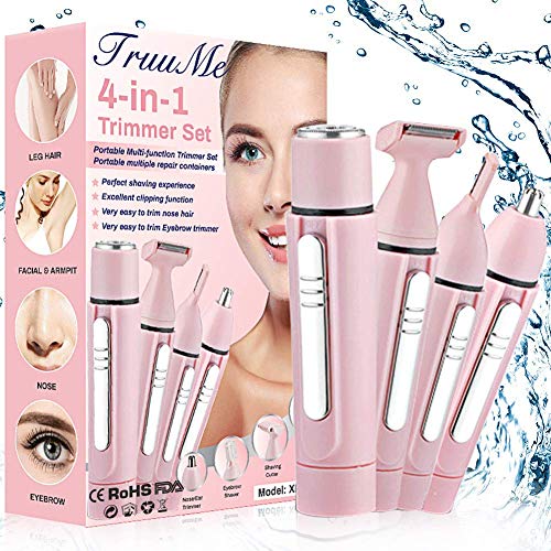 Facial Hair Removal for Women, 4 in 1 Painless Electric Hair Removal Kit, Lady Grooming Kit-Waterproof, Included Facial Shaver, Nose Hair & Eyebrow Trimmer, Body Shaver