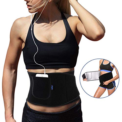 AUOPLUS Waist Trimmer Belt, Premium Nano-Silver Coatings Waist Trainer Corset for Women & Men, Sweat Sauna Belt, Weight Loss Wrap, Stomach Fat Burner Lumbar Support,Sport Girdle with Pocket (Black, L)