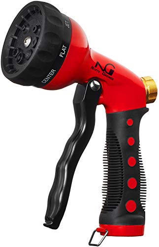 Nifty Grower Heavy-Duty Metal Garden Hose Nozzle - Water Hose Nozzle with 8 Adjustable Watering Patterns