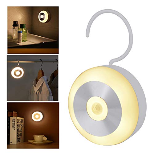 Rechargeable Motion Sensor Night Light, LED Sensor Closet Light Magnetic Stick Hanging Stair Lamp For Kitchen, Stairway, Basement, Bathroom, Kids Room, Garage , Cabinet, Warm White Light