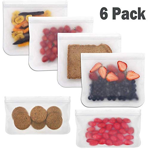 Reusable Storage Bags - BPA Free Reusable Sandwich Bags for Extra Thick FDA Grade Ziplock Kids Snacks Bags, Freezer Safe Baggies Ideal for Food, Make-up, Stationery,Travel Home Organization (6)