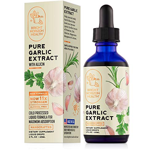 Bright Horizon Health Pure Garlic Extract with Allicin – New, Alcohol-Free Formula, 11X Stronger - Immune Support, Vegan Friendly - Raw Garlic in Liquid Form - 2 fl.oz Bottle