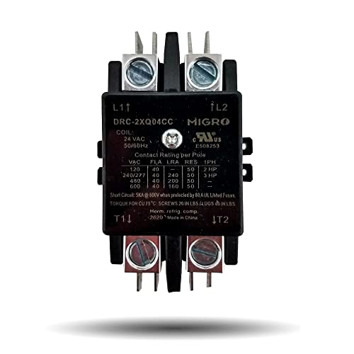 Migro 2 Pole 40 AMP Heavy Duty 24VAC Contactor Replaces Virtually All Residential 2 Pole Models (2- Year Warranty-High Quality Silver Alloy Content Contactors)