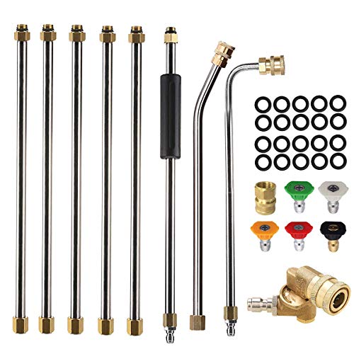 Mlife Pressure Washer Extension Wand,90 Inch Power Washer Lance, 240 Degree Pivoting Coupler, 1/4 Inch Quick Connect Fitting to Female NPT, 30 and 90 Degrees Curved Rod,4000 PSI