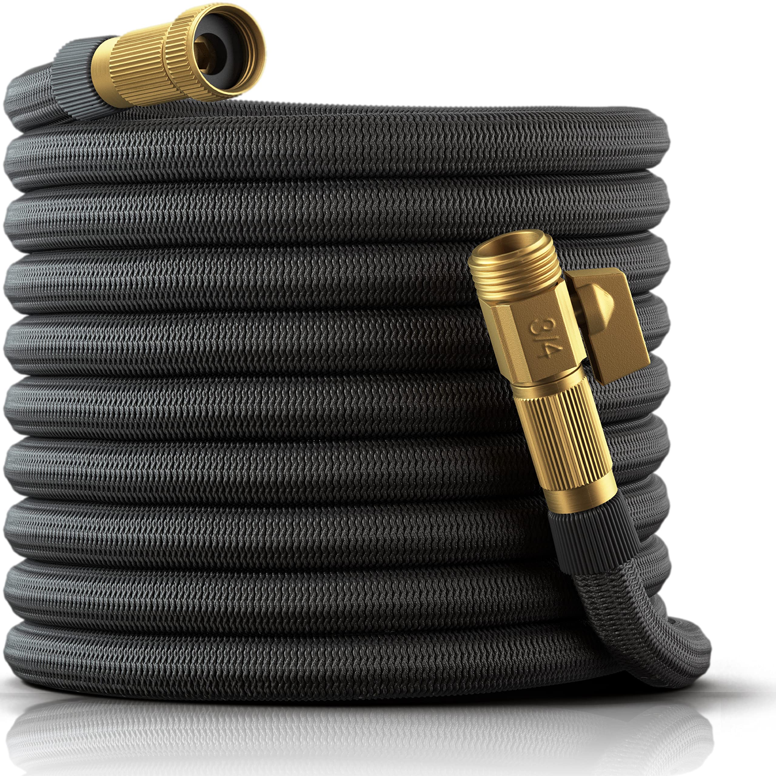 Nifty Grower 50ft Garden Hose - All New Expandable Water Hose with Double Latex Core, 3/4" Solid Brass Fittings, Extra Strength Fabric - Flexible Expanding Hose with Metal 8 Function Spray Nozzle