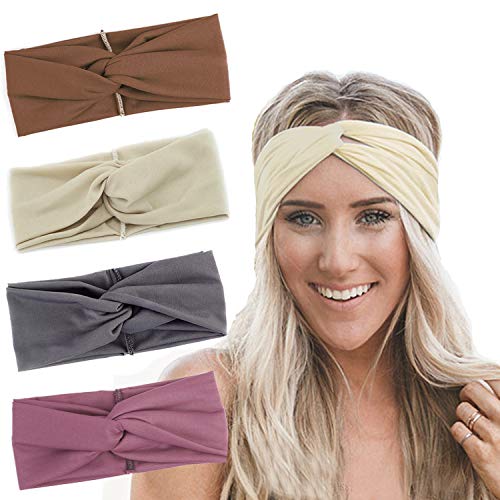 RIOSO Turban Headbands for Women Twisted Boho Headwrap Yoga Workout Sport Thick Head Bands(4 pack)