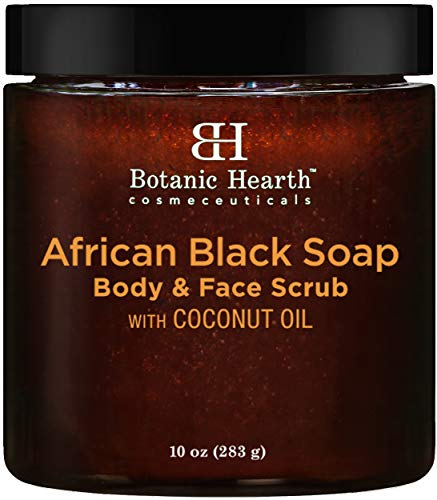 Botanic Hearth African Black Soap Face and Body Scrub - Skin Care with Coconut Oil - Promotes Healthy, Acne Prone Skin, 10 oz