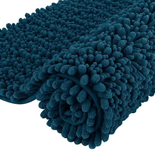 Book Cover Yimobra Original Luxury Shaggy Bath Mat, 44.1 X 24 Inches, Soft and Cozy, Super Absorbent Water, Non-Slip, Machine-Washable, Thick Modern for Bathroom Bedroom, Peacock Blue