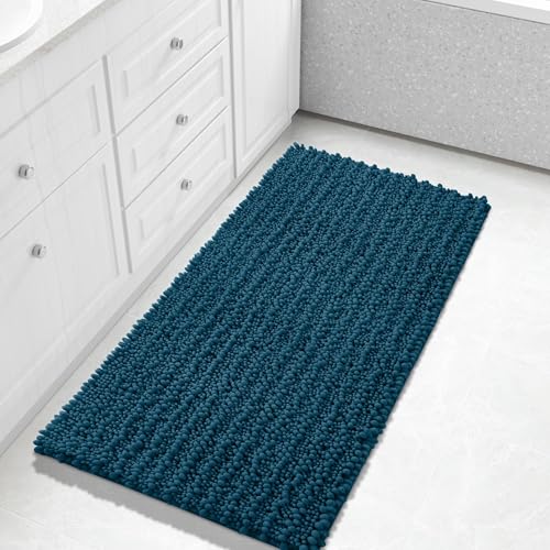 Yimobra Original Luxury Shaggy Bath Mat, 44.1 X 24 Inches, Soft and Cozy, Super Absorbent Water, Non-Slip, Machine-Washable, Thick Modern for Bathroom Bedroom, Peacock Blue