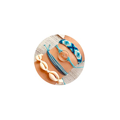 FINETOO Wave Braided Rope Bracelet Set Handmade Waterproof Adjustable Wrap Bracelet for Woman