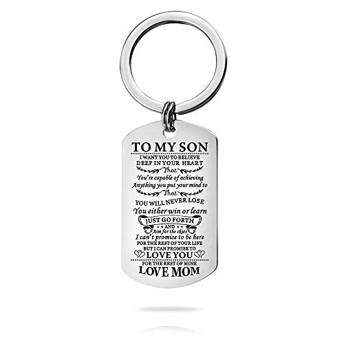 To My Son Love Mom Keychain I Want You to Believe Deep in Your Heart Inspirational Message Keychain Birthday Christmas Gifts