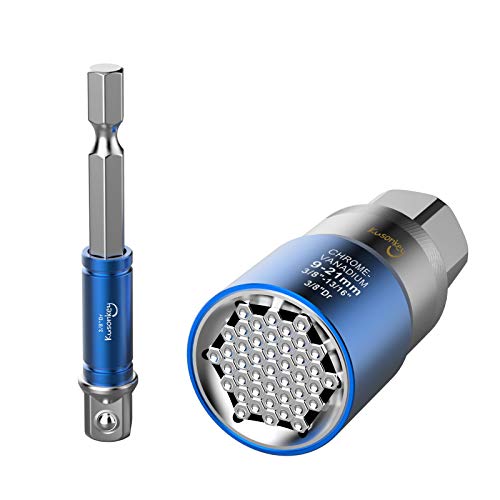 Universal Socket, KUSONKEY Rotary Universal Socket Set Multifunctional 9mm-21mm Universal Socket Wrench with Power Drill Adapter, Christmas Tool Gift for Men, Handyman, Father, Husband, Boyfriend