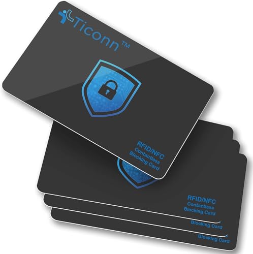 TICONN RFID Blocking Cards - 4 Pack, Premium Contactless NFC Debit Credit Card Passport Protector Blocker Set for Men & Women, Smart Slim Design Perfectly fits in Wallet/Purseâ€¦ (4)