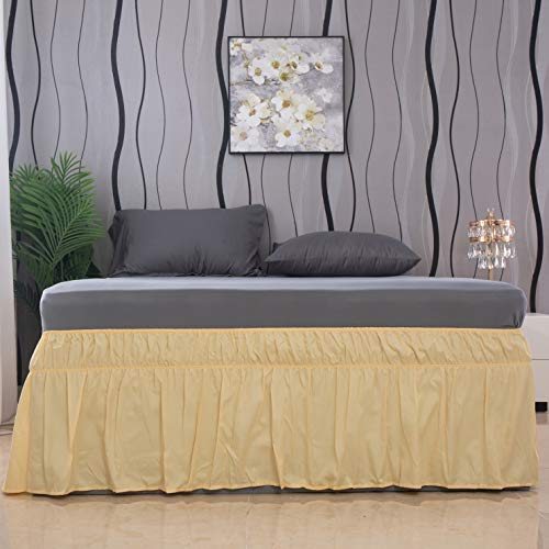 Book Cover AYASW Bed Skirt 17-18 Inch Drop Dust Ruffle Three Fabric Sides with Elastic No Top Easy On Queen Size Pale Yellow