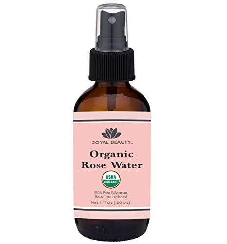 Rose Water USDA Organic Toner Spray for Face Hair Skin by Joyal Beauty. 100% Pure Bulgarian Rose Damascena Steam Distilled. Premium Therapeutic Grade 4oz Glass Bottle.