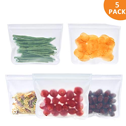 Pouchell Reusable Sandwich Bags, Leakproof Reusable Food Storage Bags, Reusable Snack Bags Ziplock Bags for Lunch Sandwich, Food Snacks, Make-up, Travel (5 Pack-5 sandwich)
