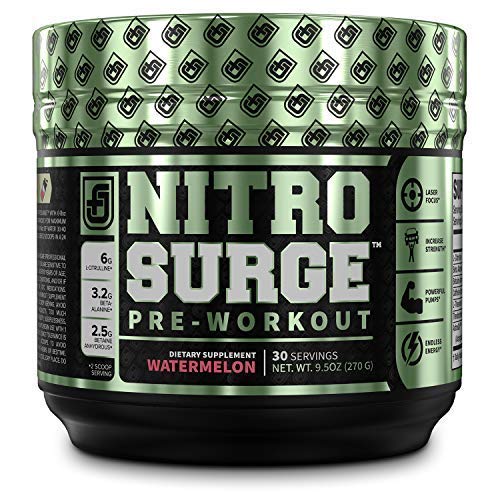 NITROSURGE Pre Workout Supplement - Endless Energy, Instant Strength Gains, Clear Focus, Intense Pumps - Nitric Oxide Booster & Powerful Preworkout Energy Powder - 30 Servings, Watermelon