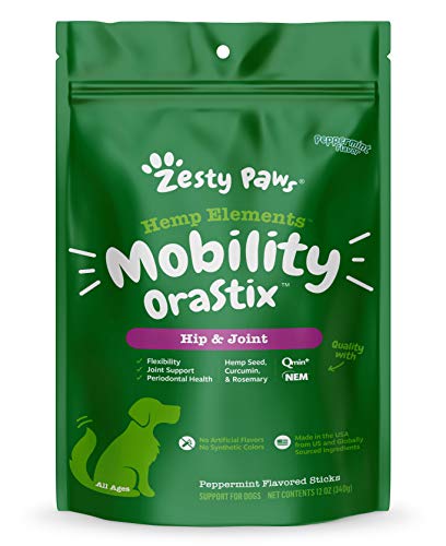 Zesty Paws Hip & Joint Mobility Sticks for Dogs - with Hemp Seed, Curcumin, Eggshell Membrane & Taurine - Support for Hips & Joints + Cartilage Health - Proprietary Healthy Teeth & Gum Blend