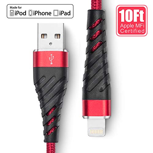 Book Cover iPhone Charger 10 ft, [ MFi-Certified] Lightning Cable 10 Foot,Long Durable Braided 10 feet Nylon Metal Connector Charger Cord Compatible with iPhone 11/11Pro/11Max/ X/XS/XR/XS Max/8/7/6/5S/SE