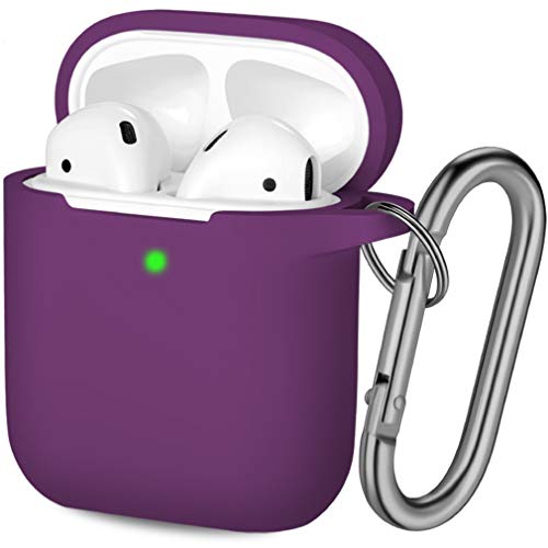 Book Cover Hamile Cover Compatible with AirPods Case, Soft Silicone Protective Covers Skin (Front LED Visible) Designed for Airpod 2/ AirPod 1 Cases with Keychain Accessories, Women Girls Men Boys,Plum