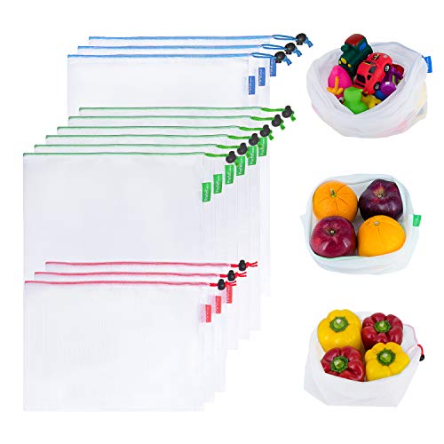 Book Cover Prefer Green 12PCS Reusable Produce Bags, Premium Zero Waste Mesh Bags for Storage Fruit Vegetables, Eco-Friendly With Colorful Tare Weight on Tags, 3 Sizes