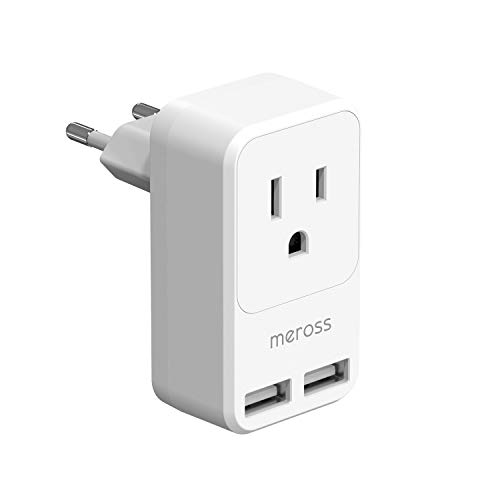 Book Cover European Travel Plug Adapter, Meross International Power Plug with 2 USB, USA to Most Europe Outlet Adapter, Lightweight, Compact Size, Power Adapter for EU Type C Country