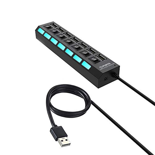 7-Ports USB 2.0 Hub High Speed ON/Off Individual Switch with LEDs Power Switches USB Hub